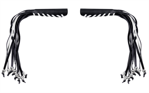 Heavy Duty Leather Motorcycle Skull Fringed Premium Black White Brake Clutch Lever Grip Lever Cover