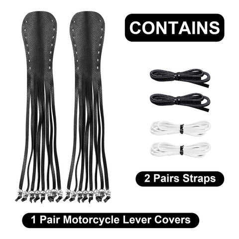 Heavy Duty Leather Motorcycle Skull Fringed Premium Black White Brake Clutch Lever Grip Lever Cover