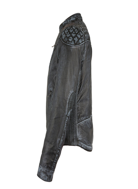 Dream Apparel Premium Goat Leather Grey Tone Conceal Pockets Expansion Side Panel Motorcycle Jacket