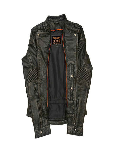 Dream Apparel Goat Leather Copper Tone Conceal Pockets Expansion Side Panels Motorcycle Jacket