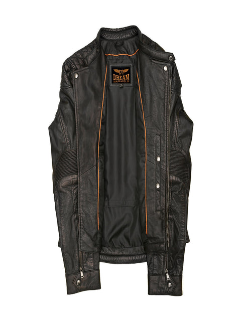 Dream Apparel Premium Goat Leather Brown Tone Conceal Pockets Expansion Side Panel Motorcycle Jacket