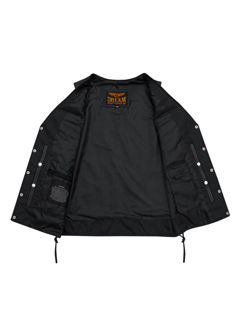 Dream Apparel Men's Black Leather Vest Buttoned Front Closure Side Laces