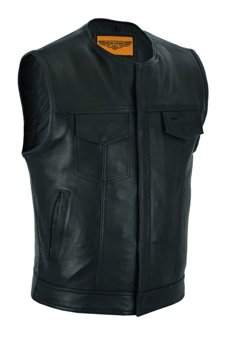 Dream Apparel Men's Motorcycle Collarless CLUB VEST Black Liner & Zipper Front Closure