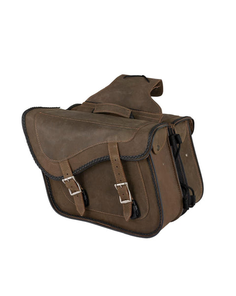 Dream Apparel Motorcycle Genuine Brown Leather Saddlebag with Gun Holsters