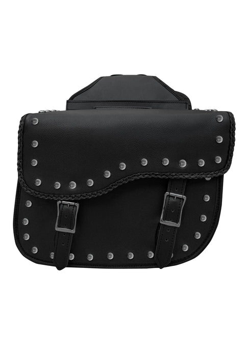 Dream Apparel Motorcycle Saddlebag PVC Classic Black Vintage Style Weather-Resistant Saddlebag Studs