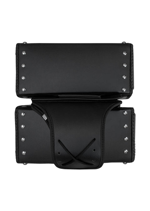 Dream Apparel Motorcycle Saddlebag PVC Classic Black Vintage Style Weather-Resistant Saddlebag Studs