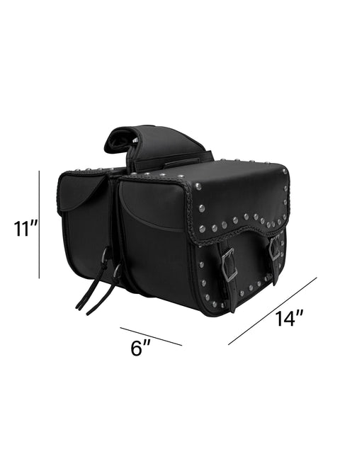 Dream Apparel Motorcycle Saddlebag PVC Classic Black Vintage Style Weather-Resistant Saddlebag Studs