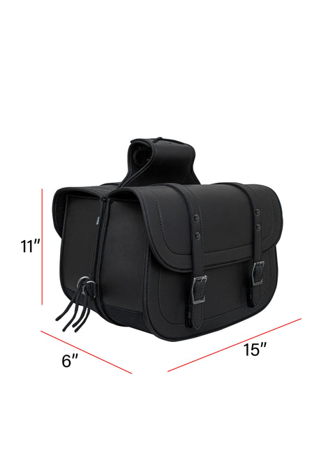Dream Apparel Motorcycle Saddlebag Black PVC Classic Vintage Style, Weather-Resistant Saddlebag