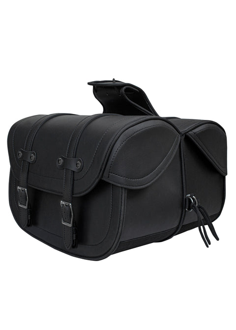 Dream Apparel Motorcycle Saddlebag Black PVC Classic Vintage Style, Weather-Resistant Saddle bag