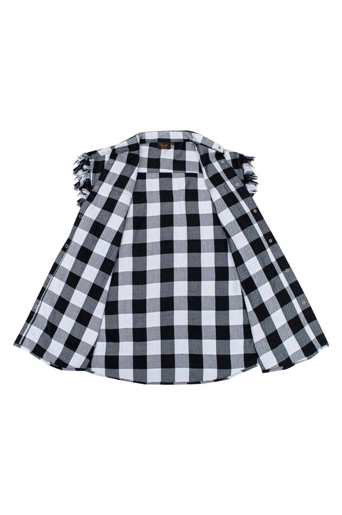 Dream Apparel Men's Sleeveless Flannel Shirt Black & White Sleek Design Cotton Shirt Frayed Sleeves