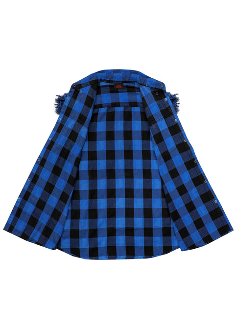 Dream Apparel Men's Sleeveless Flannel Shirt Black & Blue Sleek Design Cotton Shirt Frayed Sleeves