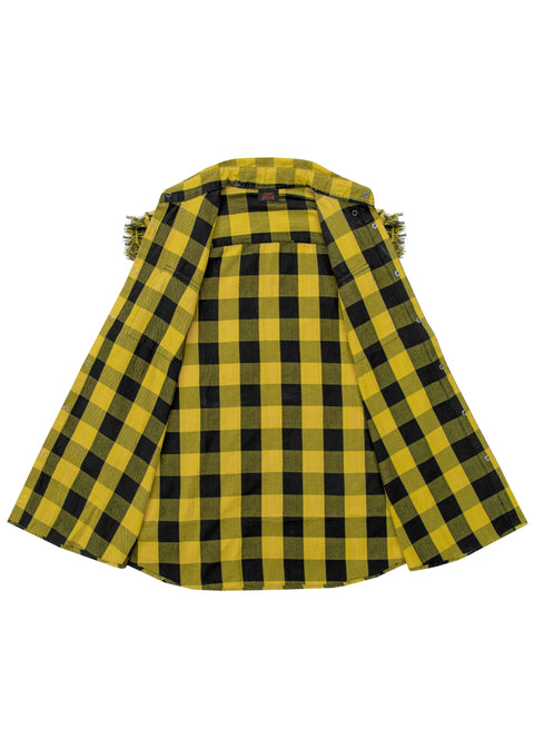 Dream Apparel Men's Sleeveless Flannel Shirt Black & Yellow Sleek Design Cotton Shirt Frayed Sleeves
