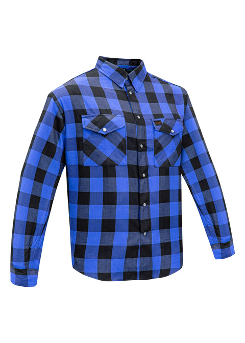 Dream Apparel Men’s Black & Blue Flannel Shirt Plaid Long Sleeve with Chest Pockets