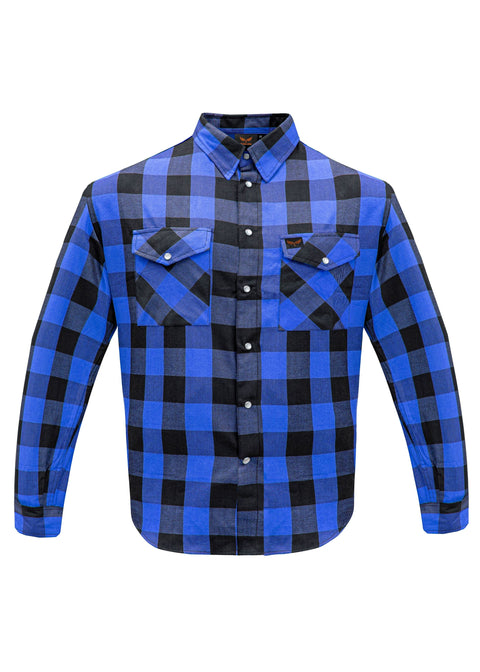Dream Apparel Men’s Black & Blue Flannel Shirt Plaid Long Sleeve with Chest Pockets