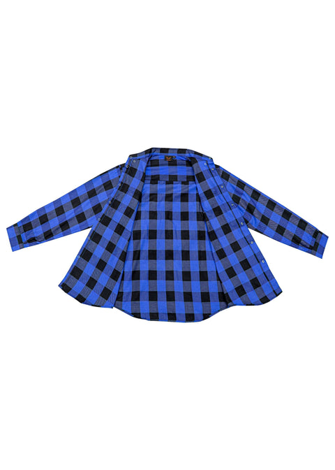 Dream Apparel Men’s Black & Blue Flannel Shirt Plaid Long Sleeve with Chest Pockets