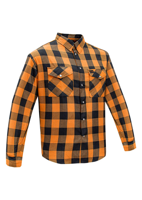 Dream Apparel Men’s Black & Orange Flannel Shirt Plaid Long Sleeve with Chest Pockets