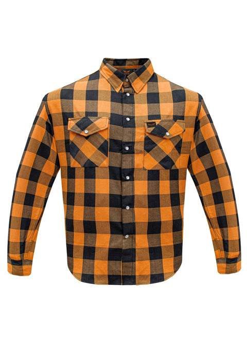 Dream Apparel Men’s Black & Orange Flannel Shirt Plaid Long Sleeve with Chest Pockets