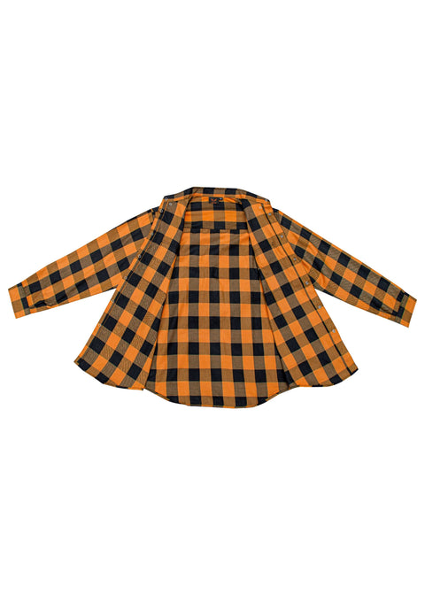 Dream Apparel Men’s Black & Orange Flannel Shirt Plaid Long Sleeve with Chest Pockets