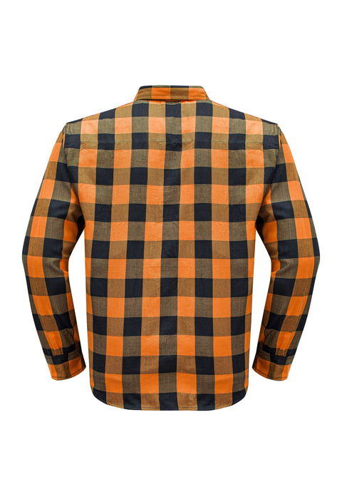 Dream Apparel Men’s Black & Orange Flannel Shirt Plaid Long Sleeve with Chest Pockets