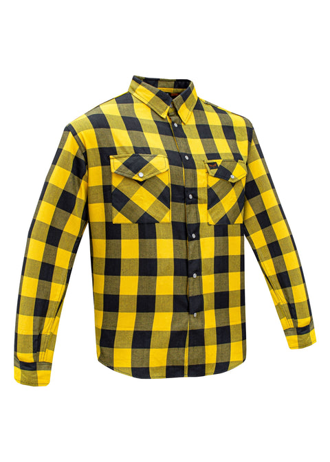Dream Apparel Men’s Black & Yellow Flannel Shirt Plaid Long Sleeve with Chest Pockets
