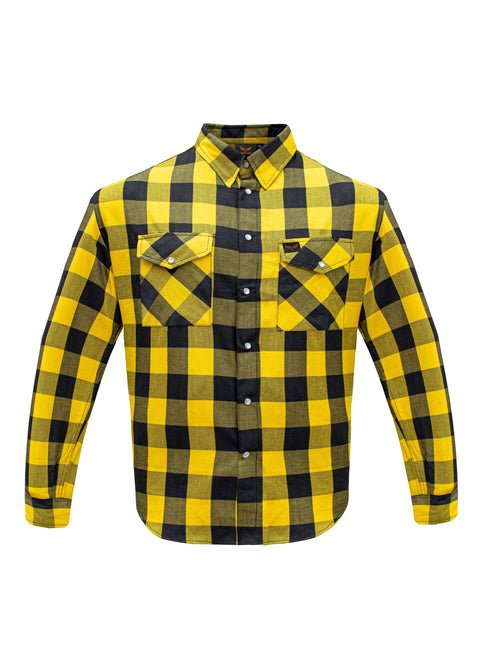 Dream Apparel Men’s Black & Yellow Flannel Shirt Plaid Long Sleeve with Chest Pockets