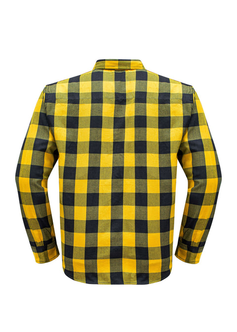 Dream Apparel Men’s Black & Yellow Flannel Shirt Plaid Long Sleeve with Chest Pockets