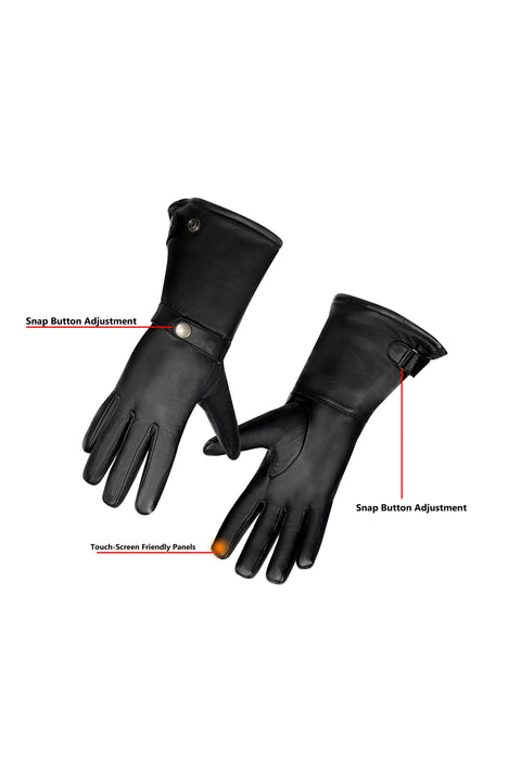 Men’s Leather Motorcycle Gloves, Touchscreen Compatible Riding Gloves with Adjustable Wrist Strap