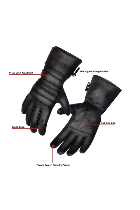 Dream Apparel Men’s Leather Motorcycle Gloves Touchscreen Compatible Winter Riding Wind Resistant