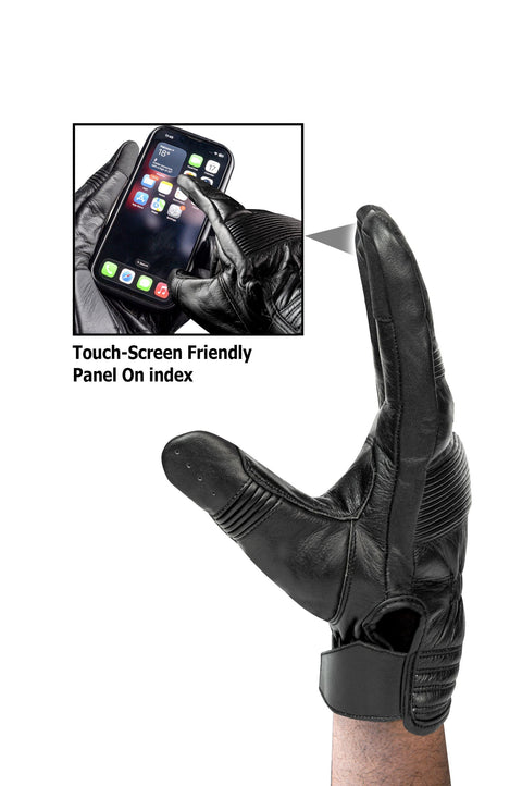 Men's Leather Driving Gloves, Touchscreen Compatible, Soft Lined Black Leather Gloves Anti-Slip Grip