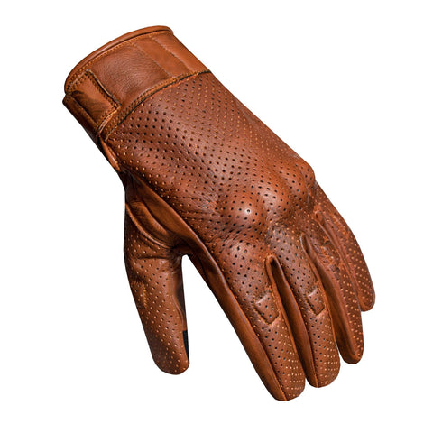 Men's Perforated Brown Leather Motorcycle Gloves for Riding High Strength Knuckle Protection