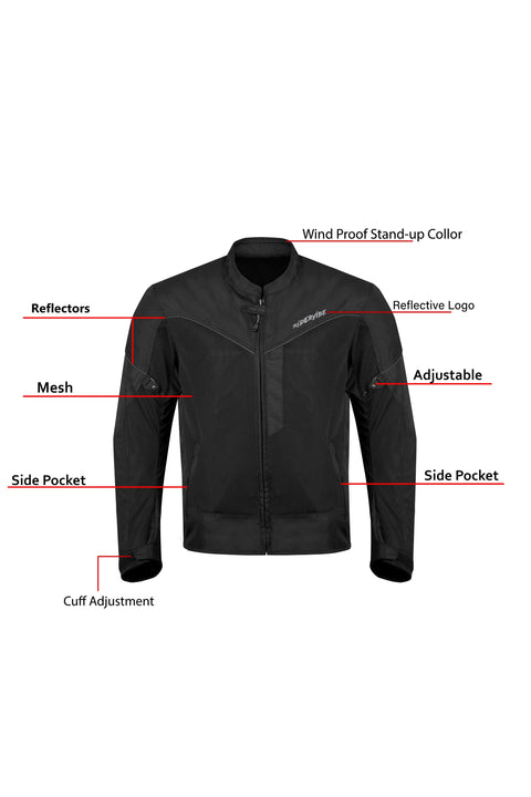 Men’s Mesh Motorcycle Jacket with Removable Armor, Reflective Trim, Zip-Out Lining, Adjustable Cuffs