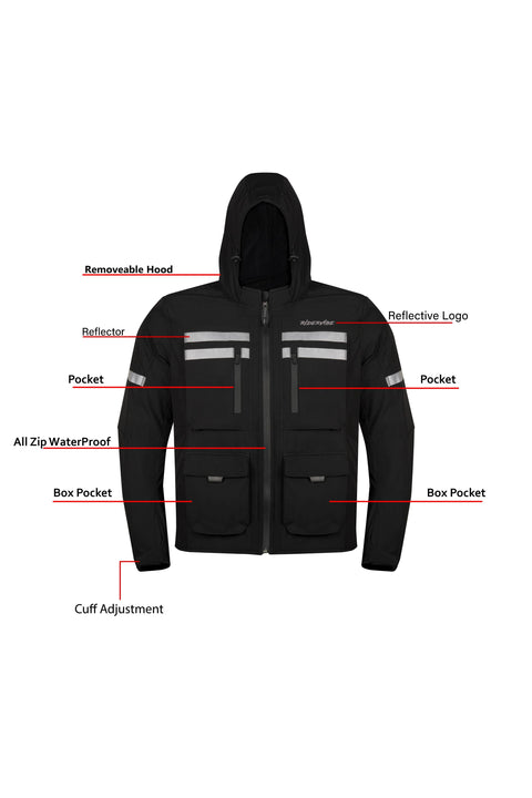 Men’s Leather Motorcycle Jacket with Mesh Panels, CE Armor, Reflective Trim, Removable Thermal Liner