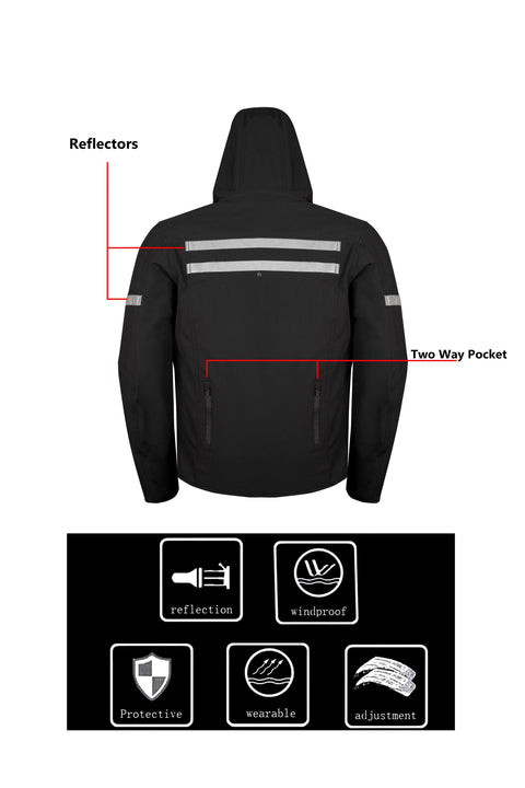 Men’s Leather Motorcycle Jacket with Mesh Panels, CE Armor, Reflective Trim, Removable Thermal Liner
