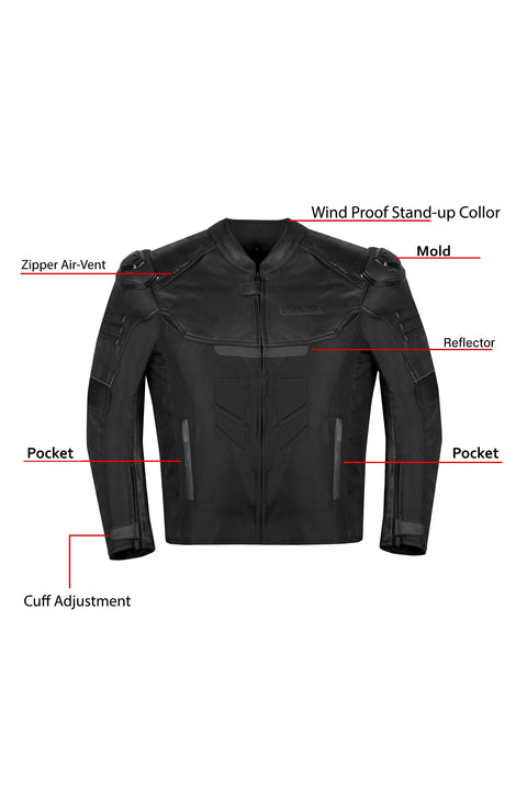 Dream Apparel Mens Textile Fabric Motorcycle Jacket With Reflectors