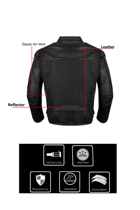 Dream Apparel Mens Textile Fabric Motorcycle Jacket With Reflectors