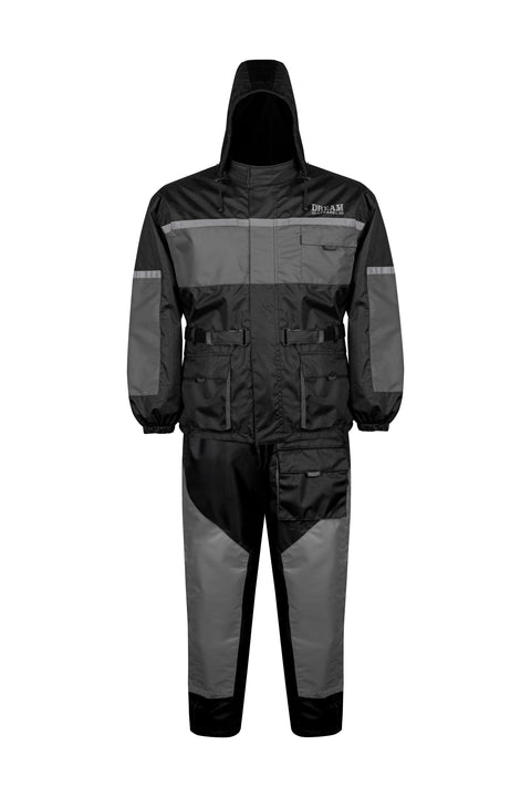Dream Apparel Waterproof Rain Suit for Men, 2-Piece Motorcycle Rain Gear with Hood Reflective Strips
