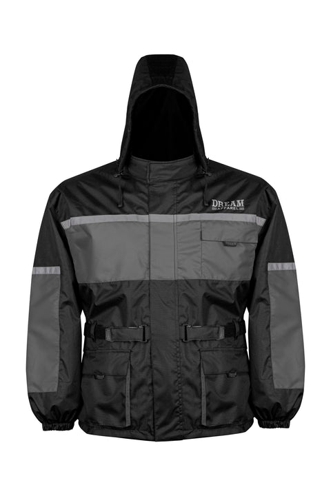 Dream Apparel Waterproof Rain Suit for Men, 2-Piece Motorcycle Rain Gear with Hood Reflective Strips