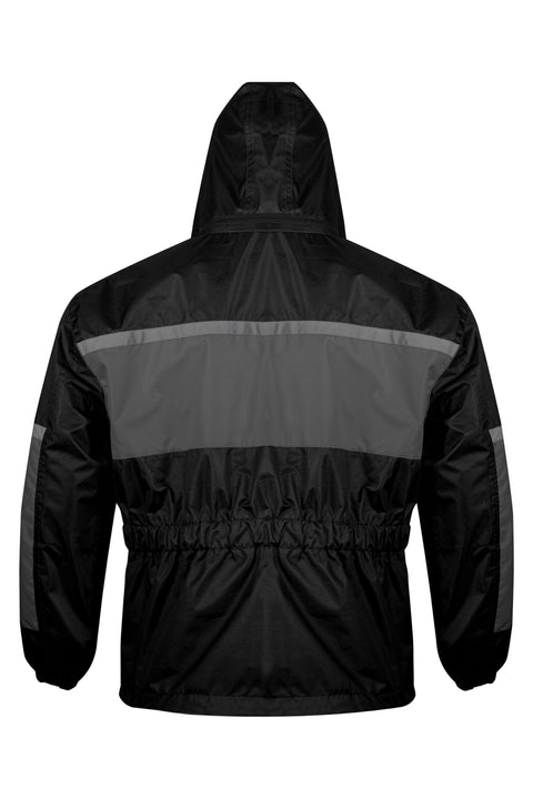 Dream Apparel Waterproof Rain Suit for Men, 2-Piece Motorcycle Rain Gear with Hood Reflective Strips
