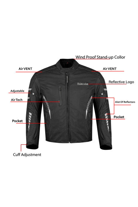 Men's 600D Polyester Motorcycle Jacket Waterproof & Breathable with Removable Thermal Liner CE Armor