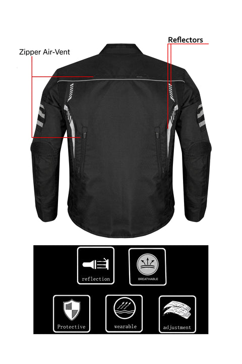Men's 600D Polyester Motorcycle Jacket Waterproof & Breathable with Removable Thermal Liner CE Armor