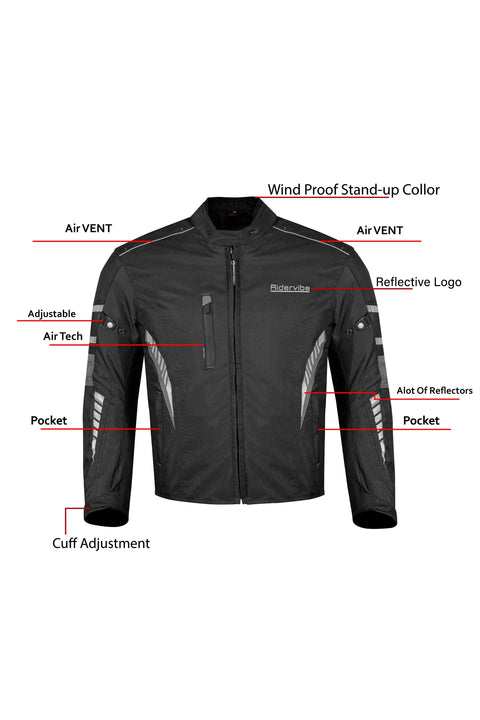 Men's 600D Polyester Motorcycle Jacket Waterproof & Breathable with Removable Thermal Liner CE Armor
