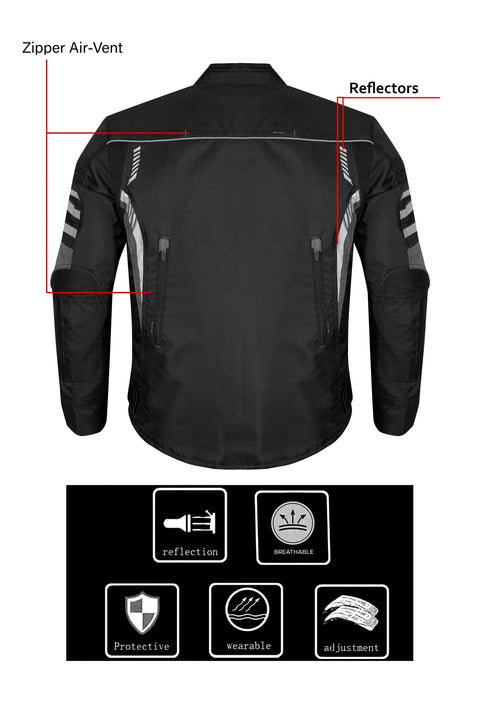 Men's 600D Polyester Motorcycle Jacket Waterproof & Breathable with Removable Thermal Liner CE Armor