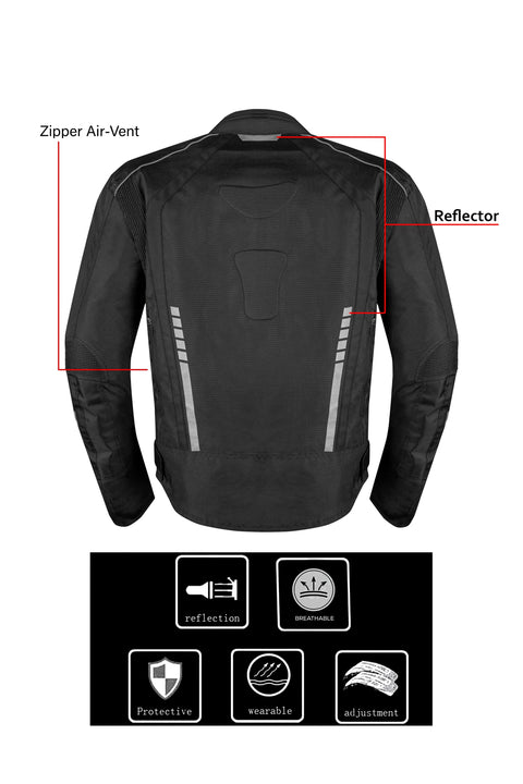 Men's 600D Polyester Motorcycle Jacket Waterproof & Breathable with Removable 75gm Thermal Liner CE