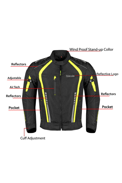 Men's 600D Polyester Motorcycle Jacket Waterproof & Breathable with Removable 75gm Thermal Liner