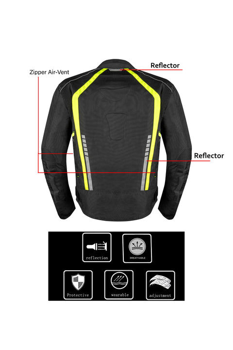 Men's 600D Polyester Motorcycle Jacket Waterproof & Breathable with Removable 75gm Thermal Liner