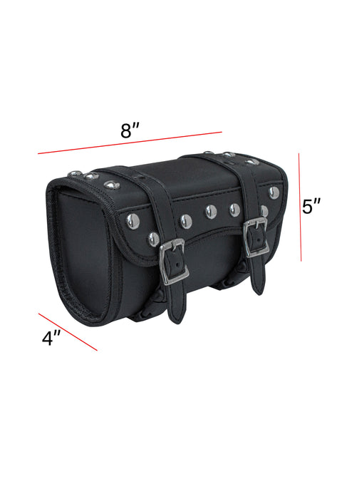 Dream Apparel Motorcycle Tool Bag Stylish Studs Design Secure Buckle Strap Universal Fit for Cruiser