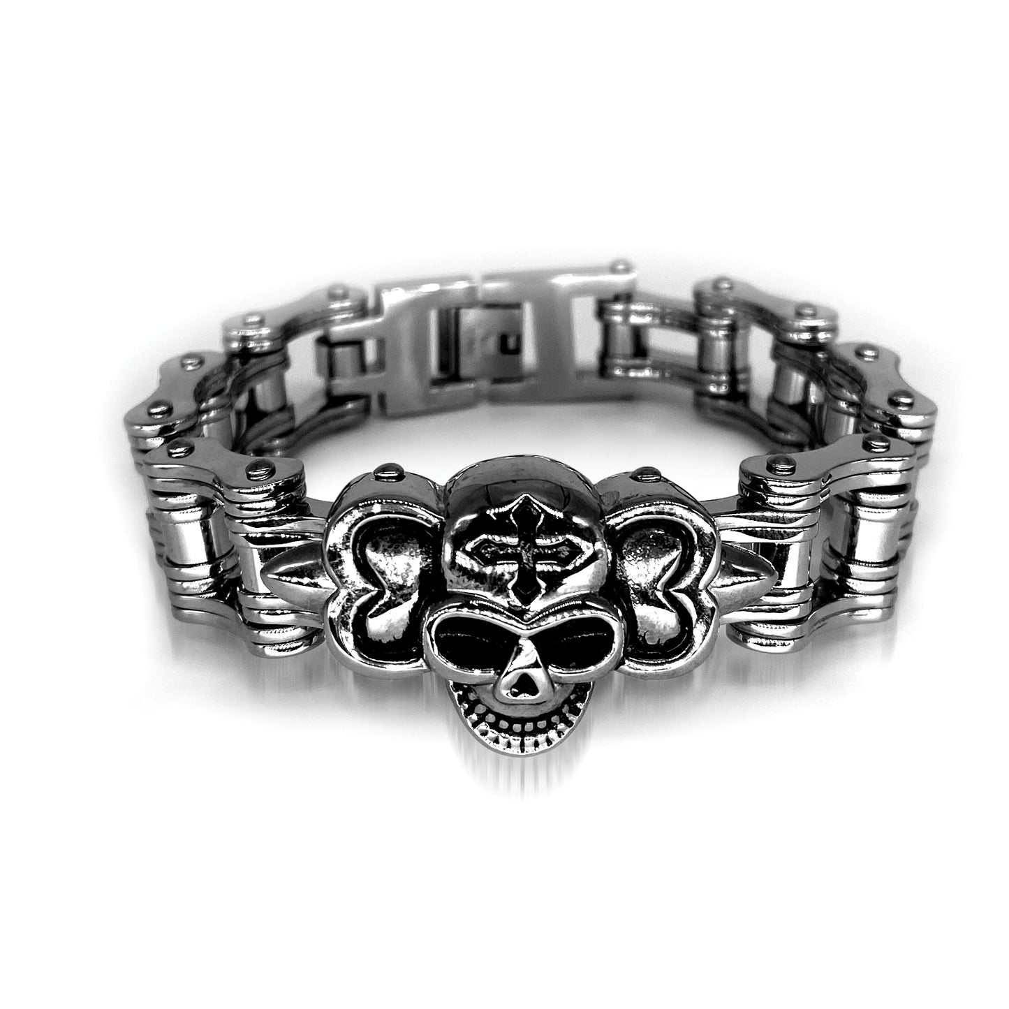 Mens Stainless Steel Chain Bracelet with Pirate Skulls, Fashionable Retro Style, Masculine, for Motorcycle and bicycle enthusiasts, 7.5-9.75 Inches(With Gift Box)