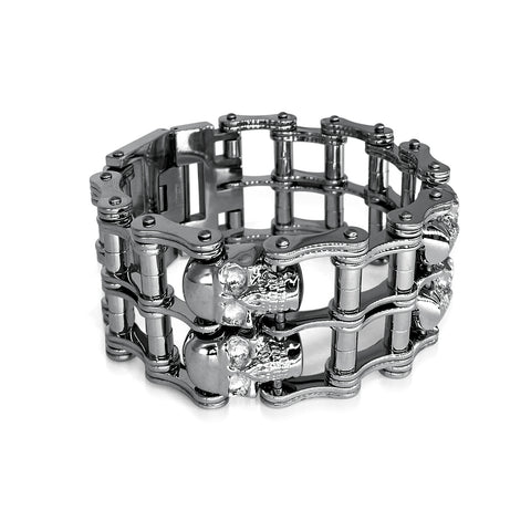Mens Stainless Steel Chain Bracelet with Pirate Skulls, Fashionable Retro Style, Masculine, for Motorcycle and bicycle enthusiasts, 7.5-9.75 Inches(With Gift Box)