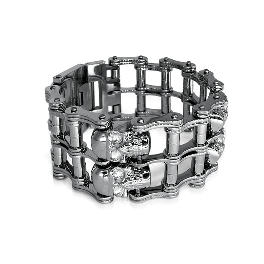 Mens Stainless Steel Chain Bracelet with Pirate Skulls, Fashionable Retro Style, Masculine, for Motorcycle and bicycle enthusiasts, 7.5-9.75 Inches(With Gift Box)