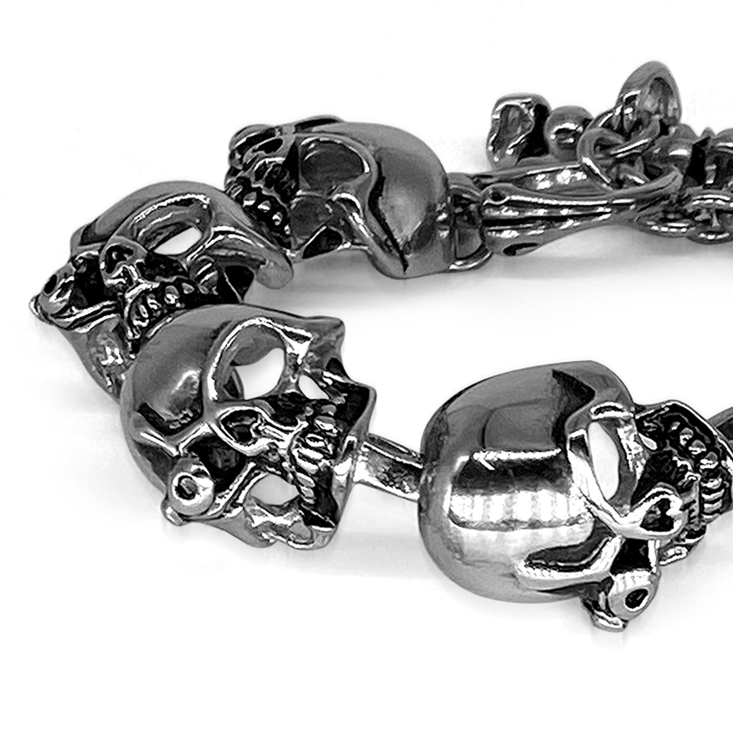 Mens Stainless Steel Chain Bracelet with Pirate Skulls, Fashionable Retro Style, Masculine, for Motorcycle and bicycle enthusiasts, 7.5-9.75 Inches(With Gift Box)